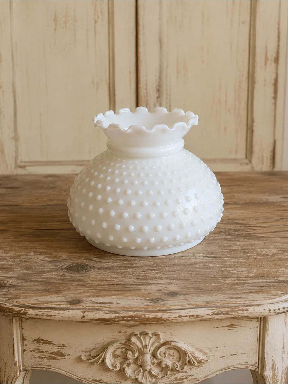 Vintage White Hobnail Milk Glass lamp shade.